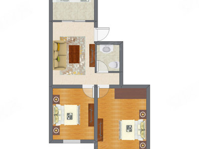 2室1厅 83.27平米户型图