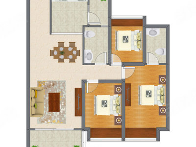 3室2厅 95.72平米户型图