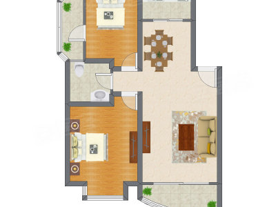 2室2厅 95.89平米户型图