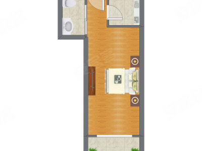 1室0厅 36.61平米户型图