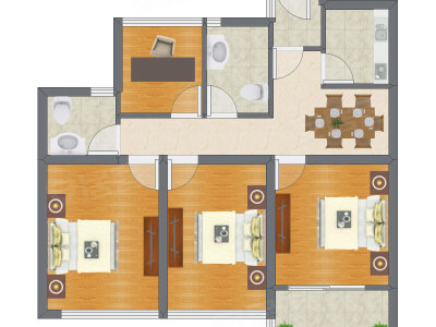 3室1厅 89.64平米户型图