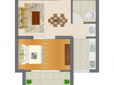 1室2厅 47.54平米户型图