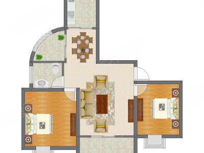 2室2厅 96.63平米户型图