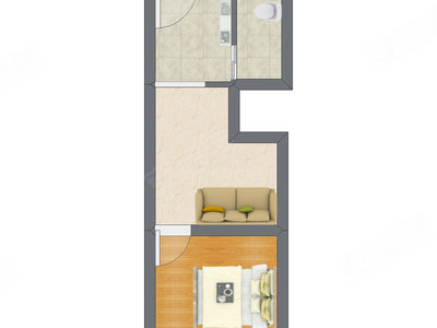 1室1厅 34.47平米户型图