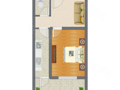1室1厅 47.25平米户型图