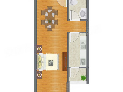 1室0厅 34.04平米户型图