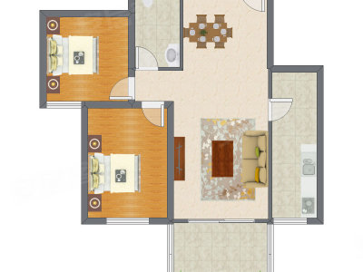 2室2厅 72.78平米户型图