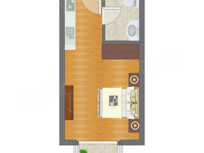 1室0厅 23.14平米户型图