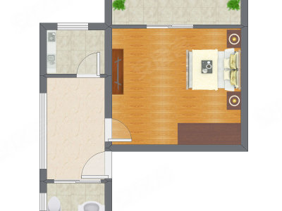 1室1厅 34.86平米户型图