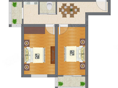 2室1厅 61.87平米户型图