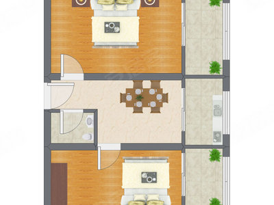 2室1厅 53.42平米