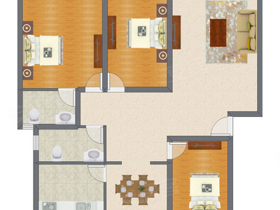 3室2厅 128.50平米户型图