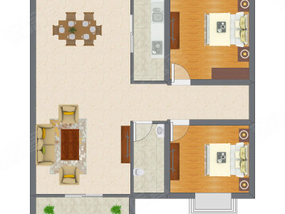 2室2厅 75.44平米户型图