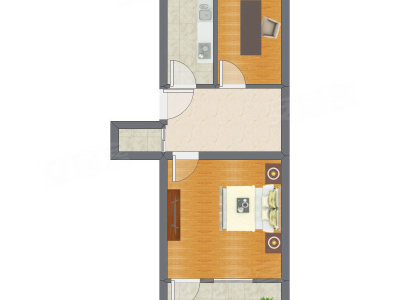 2室1厅 33.91平米户型图
