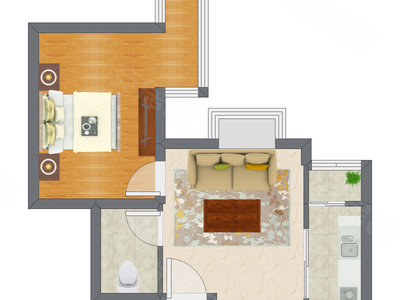 1室1厅 52.15平米户型图
