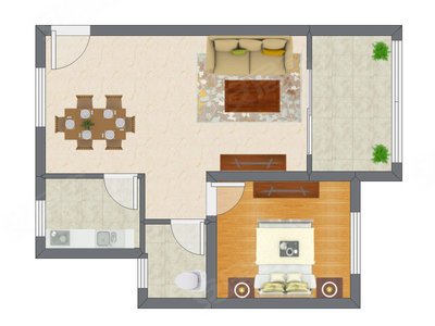 1室2厅 61.31平米户型图