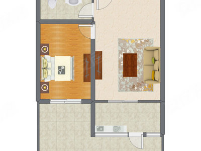 1室1厅 58.32平米户型图