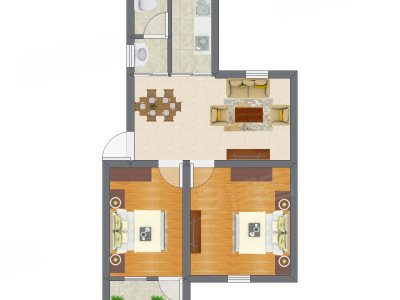 2室1厅 43.31平米户型图