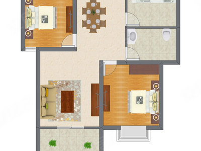 2室2厅 65.56平米户型图