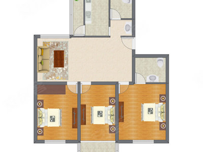 3室1厅 127.43平米户型图