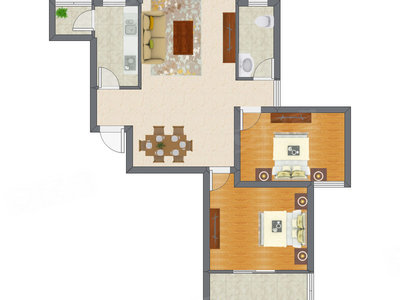 2室2厅 69.67平米户型图