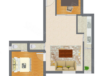 2室1厅 57.97平米户型图
