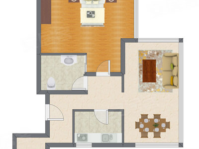 1室2厅 88.95平米户型图