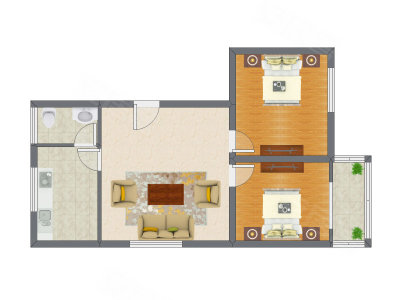 2室1厅 91.73平米户型图