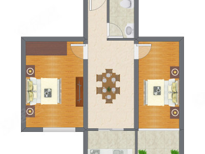 2室1厅 64.86平米户型图