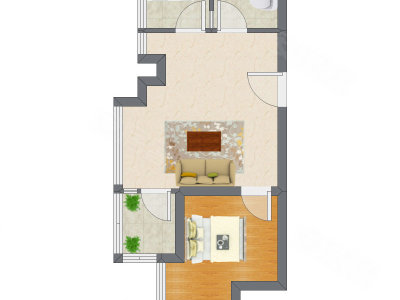1室1厅 44.16平米户型图