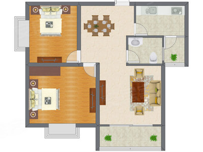 2室2厅 70.74平米户型图