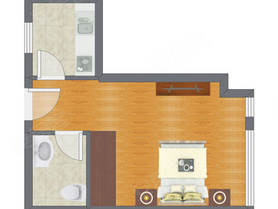 1室0厅 43.74平米户型图