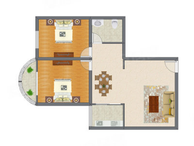 2室2厅 103.77平米户型图