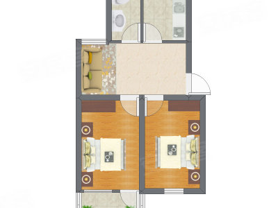2室1厅 36.75平米户型图