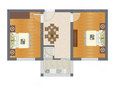 2室1厅 56.42平米户型图