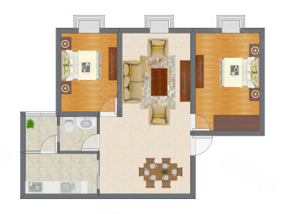 2室2厅 65.02平米户型图