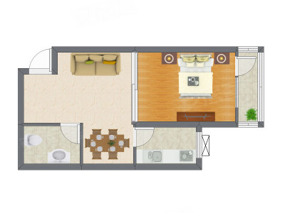 1室2厅 54.22平米户型图