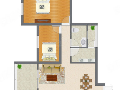 2室2厅 75.55平米