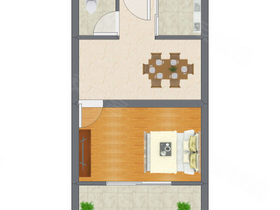 1室1厅 27.55平米户型图