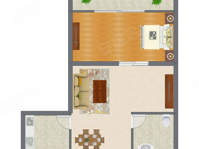 1室1厅 56.29平米户型图