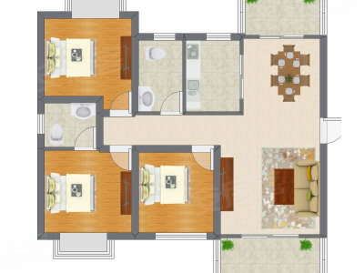 3室2厅 105.58平米户型图