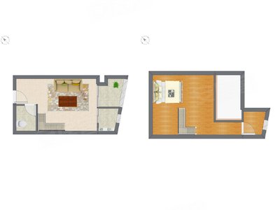 1室1厅 43.39平米户型图