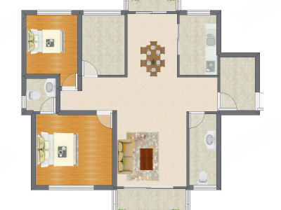 2室2厅 93.25平米户型图