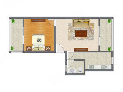 1室1厅 63.45平米户型图