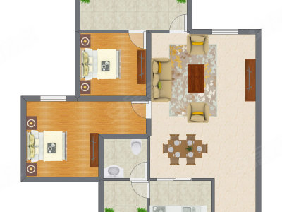 2室2厅 58.75平米