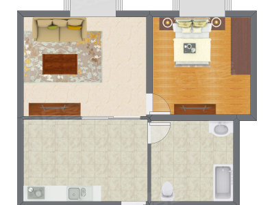 1室1厅 55.61平米户型图