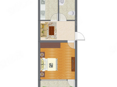 1室1厅 36.47平米户型图