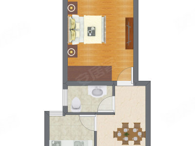 1室1厅 26.62平米户型图