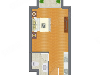 1室0厅 36.89平米户型图
