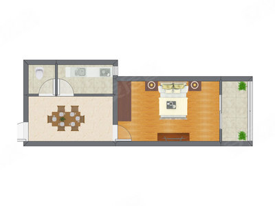 1室1厅 33.62平米户型图